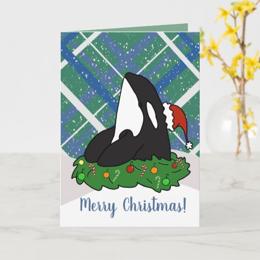 Kerstmis Orca Killer Whale Kaart (Gele Bloem)