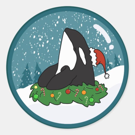 Kerstmis Orca Killer Whale Ronde Sticker (Voorkant)