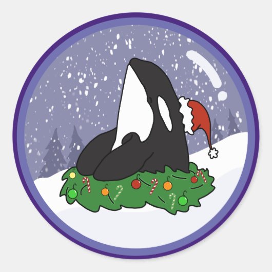 Kerstmis Orca Killer Whale Ronde Sticker (Voorkant)
