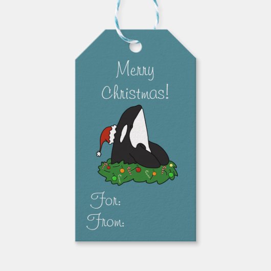 Kerstmis Orka Moordwalvis Cadeaulabel (Voorkant)