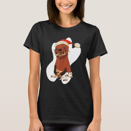 Kerstmis Otter die koekjes eet T-shirt (Voorkant)