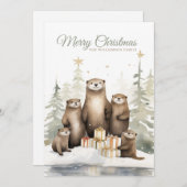 Kerstmis otter familie feestdagenkaart (Voorkant / Achterkant)
