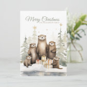 Kerstmis otter familie feestdagenkaart (Staand voorkant)