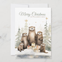 Kerstmis otter familie feestdagenkaart