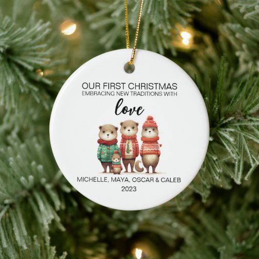 Kerstmis otter familie van vier keramisch ornament (Boom)