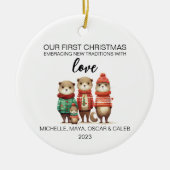 Kerstmis otter familie van vier keramisch ornament (Voorkant)