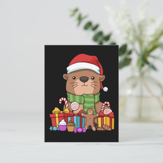 Kerstmis Otter Gift Kinder Zee Otter Briefkaart (Staand voorkant)