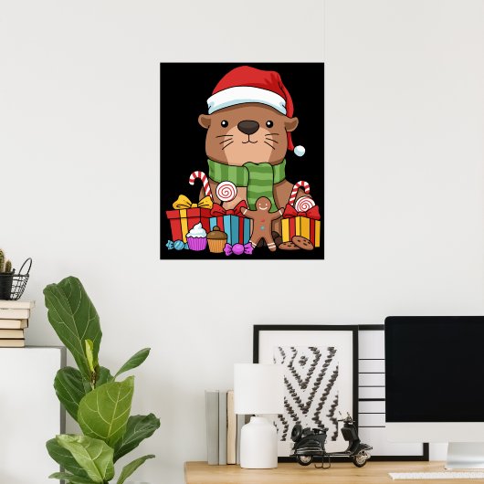 Kerstmis Otter Gift Kinder Zee Otter Poster (Thuiskantoor)
