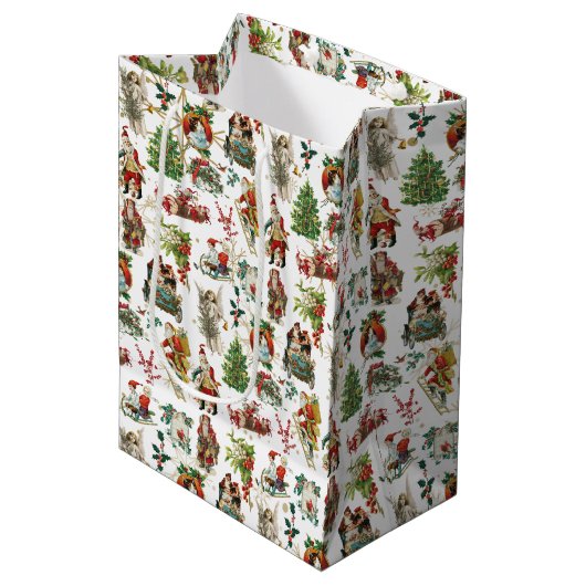 Kerstmis Oud en Retro Feestelijk Medium Cadeauzakje (Voorkant Gekanteld)