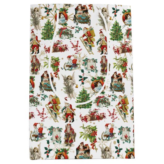 Kerstmis Oud en Retro Feestelijk Medium Cadeauzakje (Voorkant)