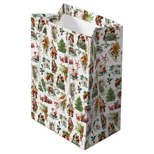 Kerstmis Oud en Retro Feestelijk Medium Cadeauzakje (Achterkant Gekanteld)