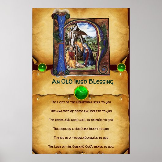 KERSTMIS Oud-Iers Kerstsegen Pergament Poster (Voorkant)