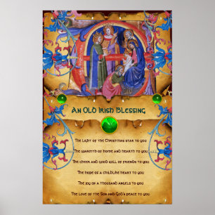 KERSTMIS Oud-Iers Kerstsegen Pergament Poster