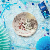 Kerstmis Oude Kerk op het platteland    Papieren Bordje (Feest)