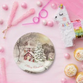 Kerstmis Oude Kerk op het platteland    Papieren Bordje (Feest)