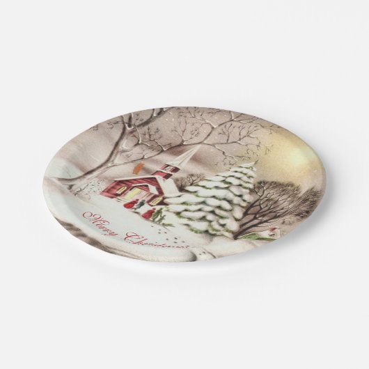 Kerstmis Oude Kerk op het platteland    Papieren Bordje (Gekanteld)