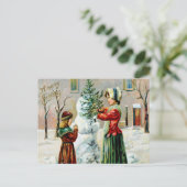 Kerstmis Ouder en Dochter Vintage Feestdagenkaart (Staand voorkant)
