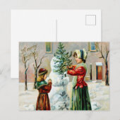 Kerstmis Ouder en Dochter Vintage Feestdagenkaart (Voorkant / Achterkant)