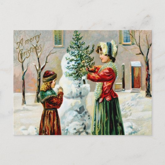 Kerstmis Ouder en Dochter Vintage Feestdagenkaart (Voorkant)