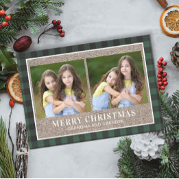 Kerstmis Ouders 2 Foto Groen Buffalo Plaid Kaart