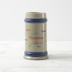 Kerstmis over de hele wereld in grijs en blauw bierpul