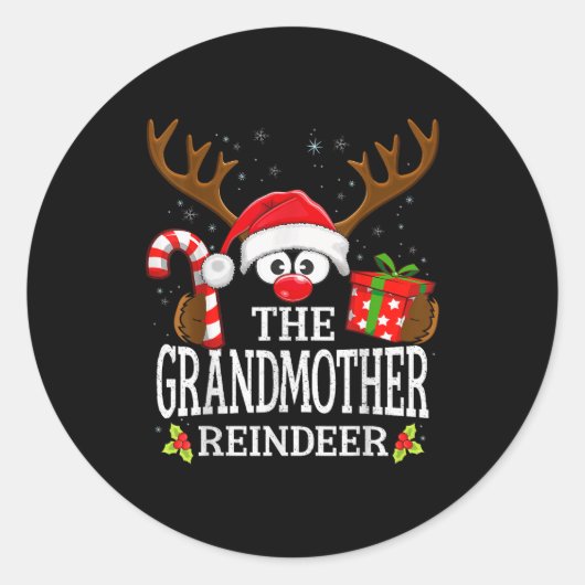 Kerstmis Overeenkomen met de Oma Rendier Familie Ronde Sticker (Voorkant)
