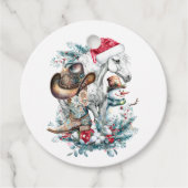 Kerstmis paard in Santa hoed cowgirl cowboy laarze Bedankjes Labels (Voorkant)