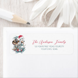 Kerstmis paard in Santa hoed cowgirl cowboy laarze Etiket