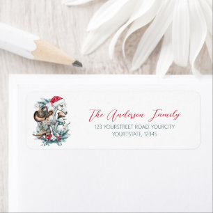 Kerstmis paard in Santa hoed cowgirl cowboy laarze Etiket