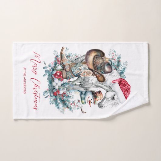 Kerstmis paard in Santa hoed cowgirl cowboy laarze Handdoek (Handdoek)