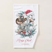 Kerstmis paard in Santa hoed cowgirl cowboy laarze Handdoek (Handdoek)