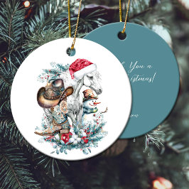 Kerstmis paard in Santa hoed cowgirl cowboy laarze Keramisch Ornament