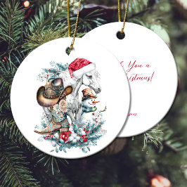 Kerstmis paard in Santa hoed cowgirl cowboy laarze Keramisch Ornament