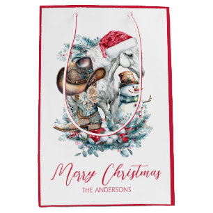 Kerstmis paard in Santa hoed cowgirl cowboy laarze Medium Cadeauzakje
