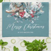 Kerstmis paard in Santa hoed cowgirl cowboy laarze Theedoek (Gevouwen)