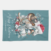 Kerstmis paard in Santa hoed cowgirl cowboy laarze Theedoek (Horizontaal)