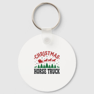 Kerstmis Paard Vrachtwagen Western Kerstman Slede Sleutelhanger
