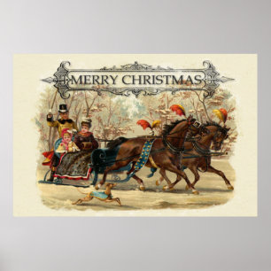 Kerstmis paarden winter vakantie plezier poster