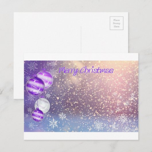 Kerstmis-paars Feestdagenkaart (Voorkant / Achterkant)