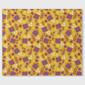 Kerstmis Paars geel patroon Cadeaupapier (Vlak)