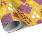 Kerstmis Paars geel patroon Cadeaupapier (Rol Hoek)