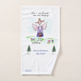 Kerstmis Paarse Engel Tekening "Jij mijn vriend" Handdoek