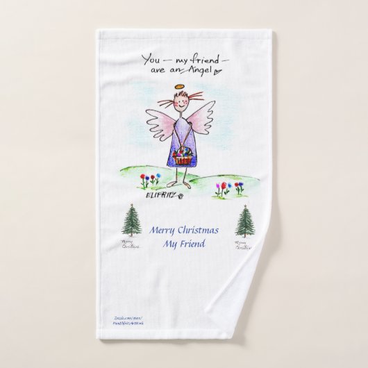 Kerstmis Paarse Engel Tekening "Jij mijn vriend" Handdoek (Handdoek)