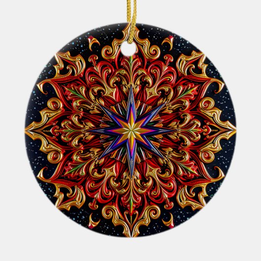 KERSTMIS Paarse Geel Rood Groen 3D Star ~ Keramisch Ornament (Voorkant)