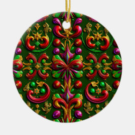 KERSTMIS Paarse gouden groene 3D linten ~ Keramisch Ornament