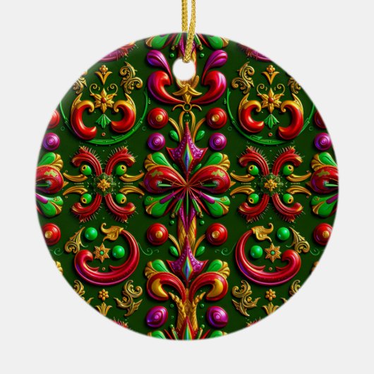 KERSTMIS Paarse gouden groene 3D linten ~ Keramisch Ornament (Voorkant)