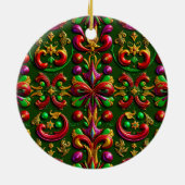 KERSTMIS Paarse gouden groene 3D linten ~ Keramisch Ornament (Achterkant)