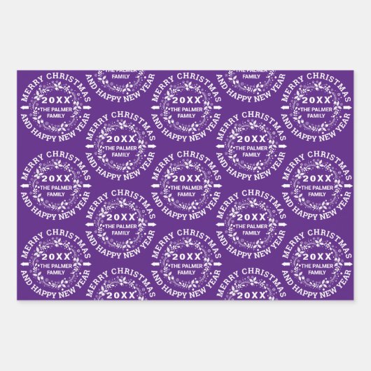 Kerstmis paarse kerstnaam inpakpapier vel (Voorkant)