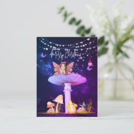 Kerstmis Paddestoel Fantasy Fairy Stars Paarse Briefkaart