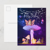 Kerstmis Paddestoel Fantasy Fairy Stars Paarse Briefkaart (Voorkant / Achterkant)